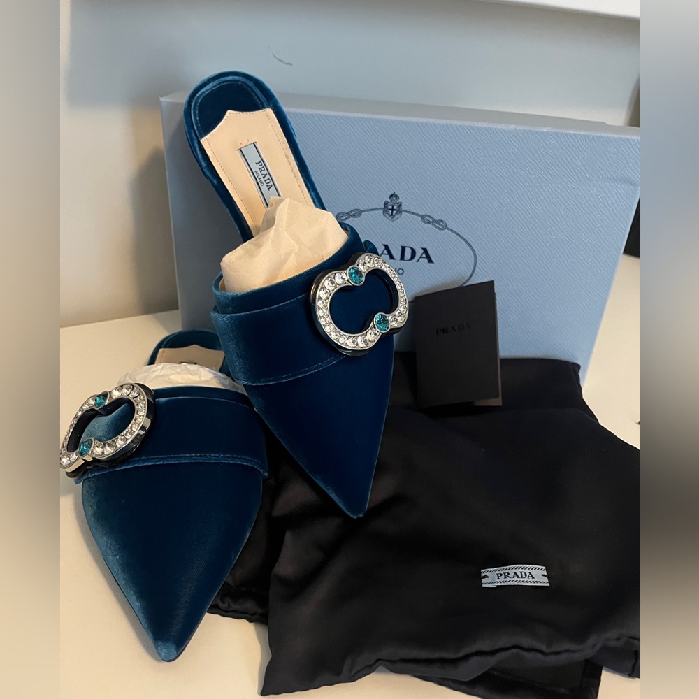 NWT Prada Blue Velvet Women's Mules